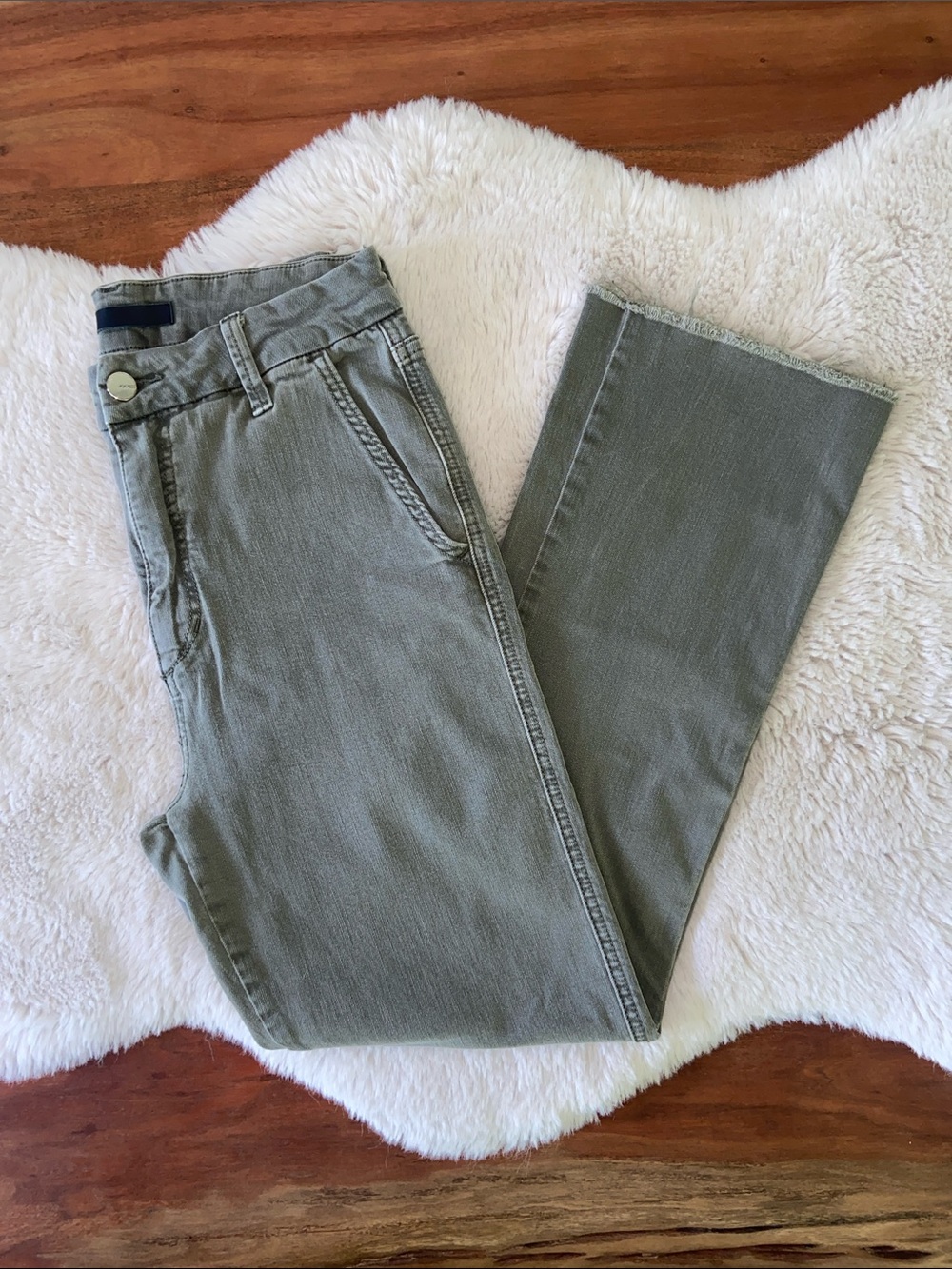 Joe’s Jeans slim kick ankle trouser pant chino olive green wash raw hem 28